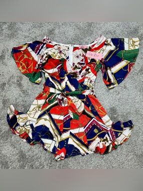 Lilly’s Kloset- NWT Versace Chain & Scarf Print Romper-Small